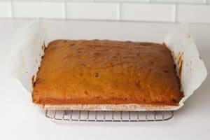 pumpkin cake squares on a cooling rack.