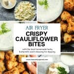 Air fryer appetizers crispy cauliflower bites pinterest pin.