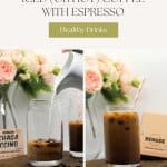 4 ingredient chaga mushroom iced coffee with espresso recipe pinterest pin.