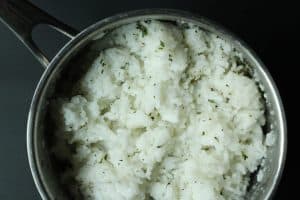 Southwest chicken bowls cilantro lime rice in a pot.