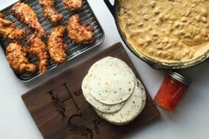 Fried chicken, flour tortillas, jarred pickled fresno chilis, and andouille sausage gravy.