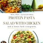 High protein pasta salad with chicken pinterest pin.