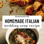 Homemade Italian Wedding Soup in a beige bowl heavenlyspiced.com.
