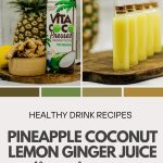 A photo of a pineapple with coconut water and juice shots in tiny glass vials.